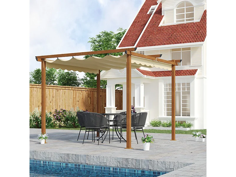 Pergola rétractable CERF bois et beige
