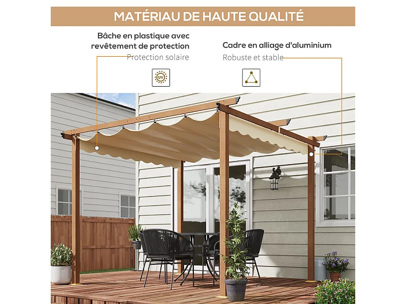 Pergola rétractable CERF bois et beige