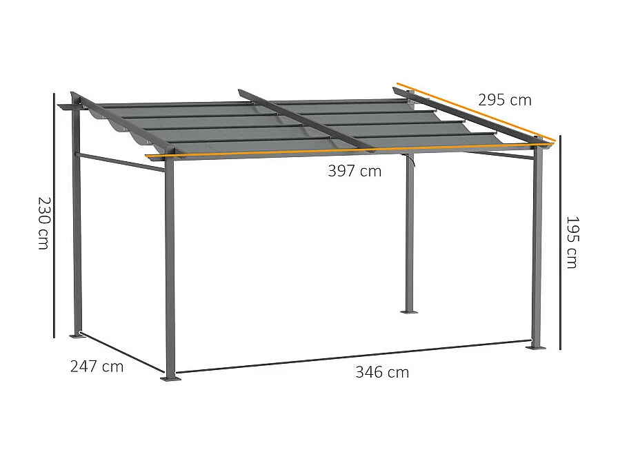 Pergola rétractable 3,97 x 2,95 cm LENIA gris