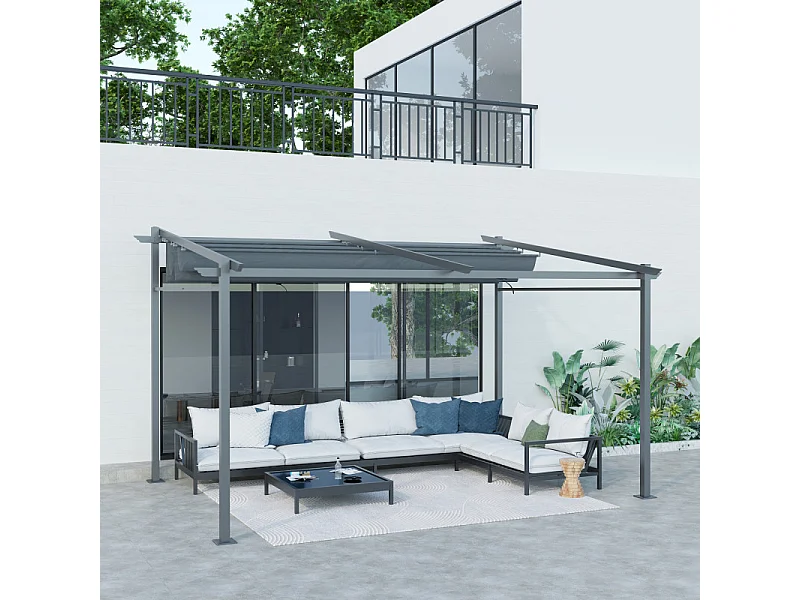 Pergola rétractable 3,97 x 2,95 cm LENIA gris