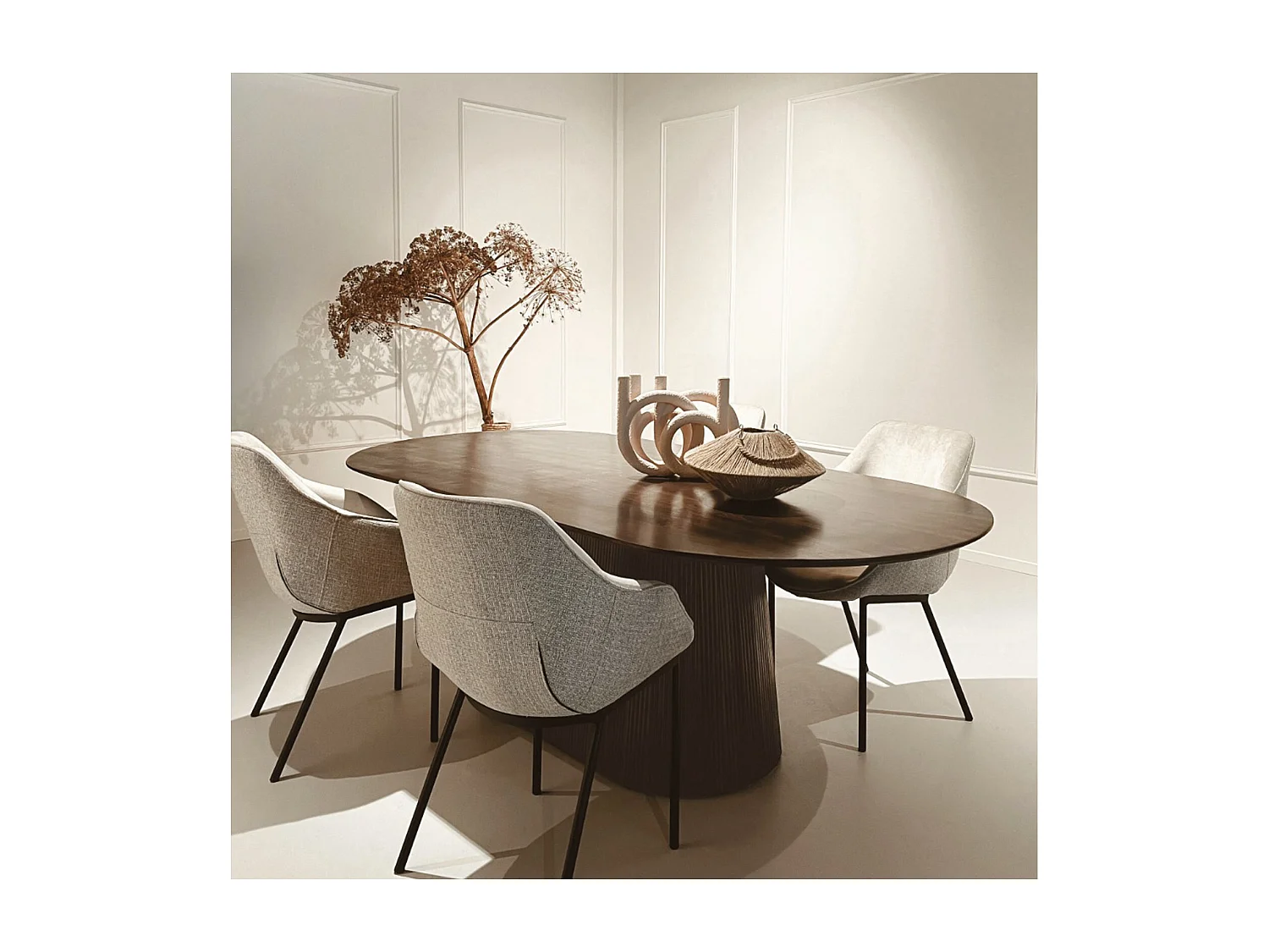 SIENNE-Table à manger Ovale +12 personnes 300 cm en bois massif brun