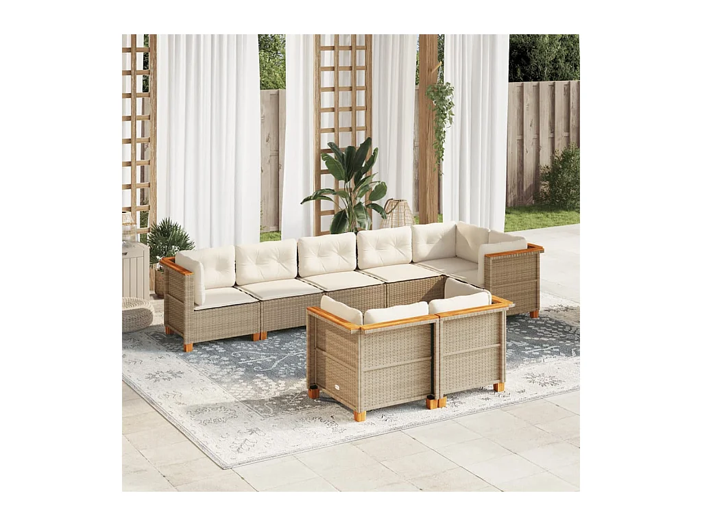 Salon de jardin avec coussins 8 pcs beige résine tressée
