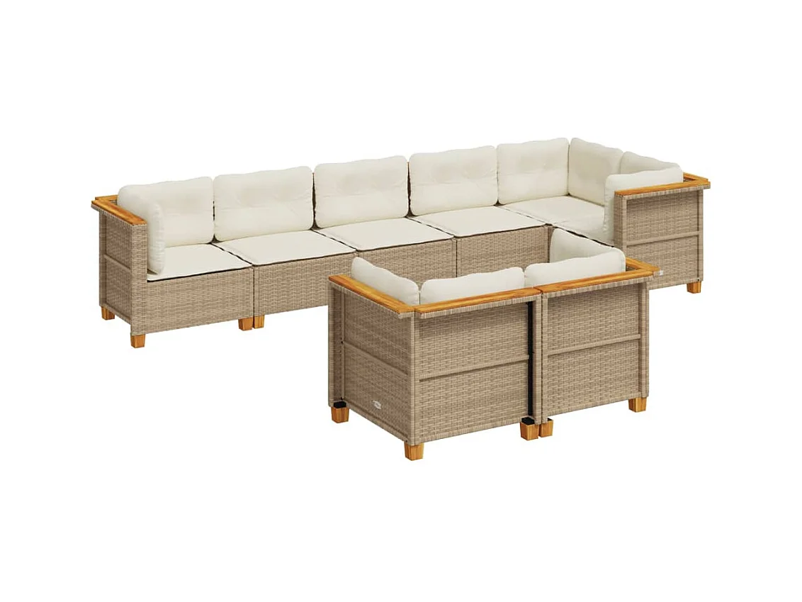 Salon de jardin avec coussins 8 pcs beige résine tressée