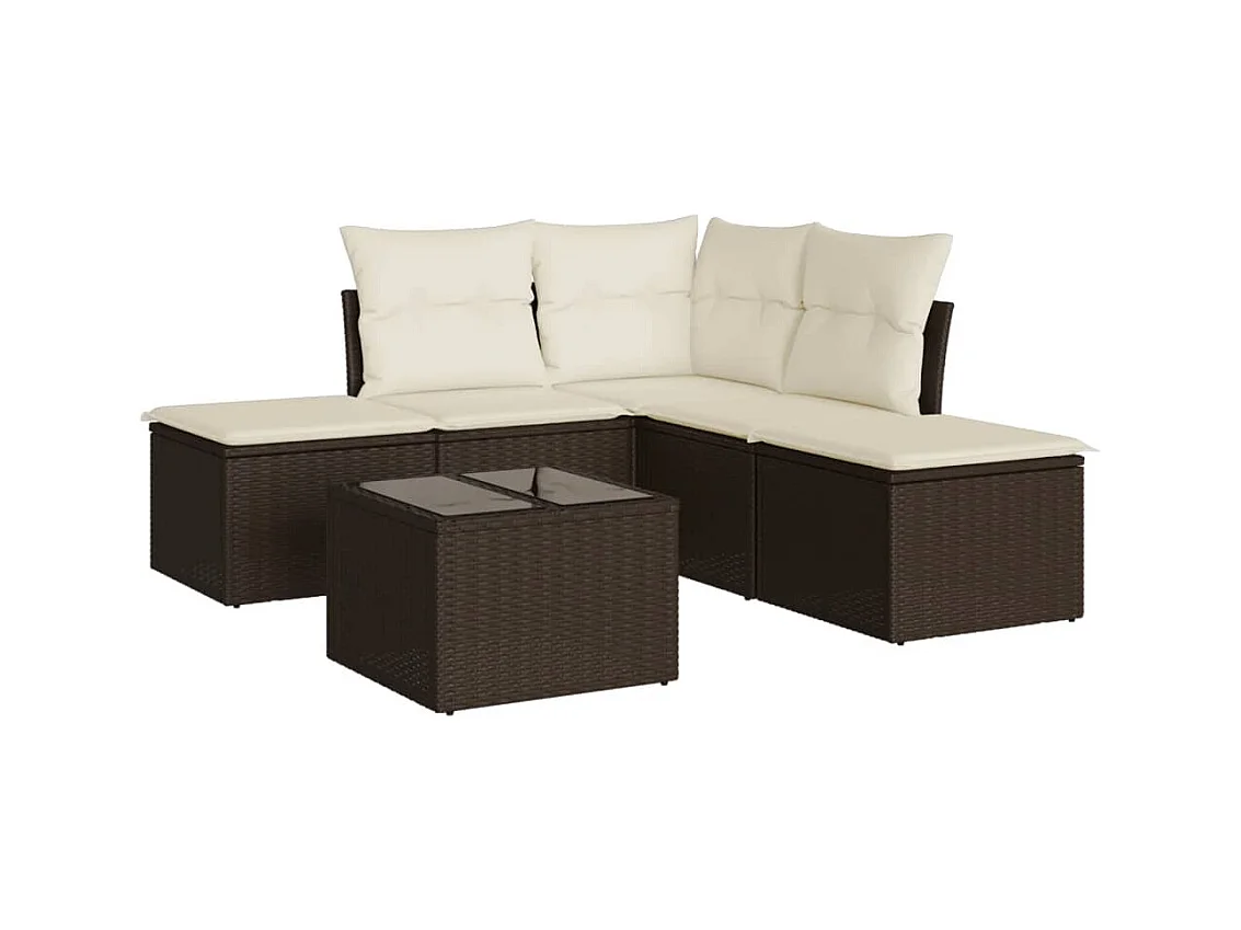 Salon de jardin avec coussins 6 pcs marron résine tressée