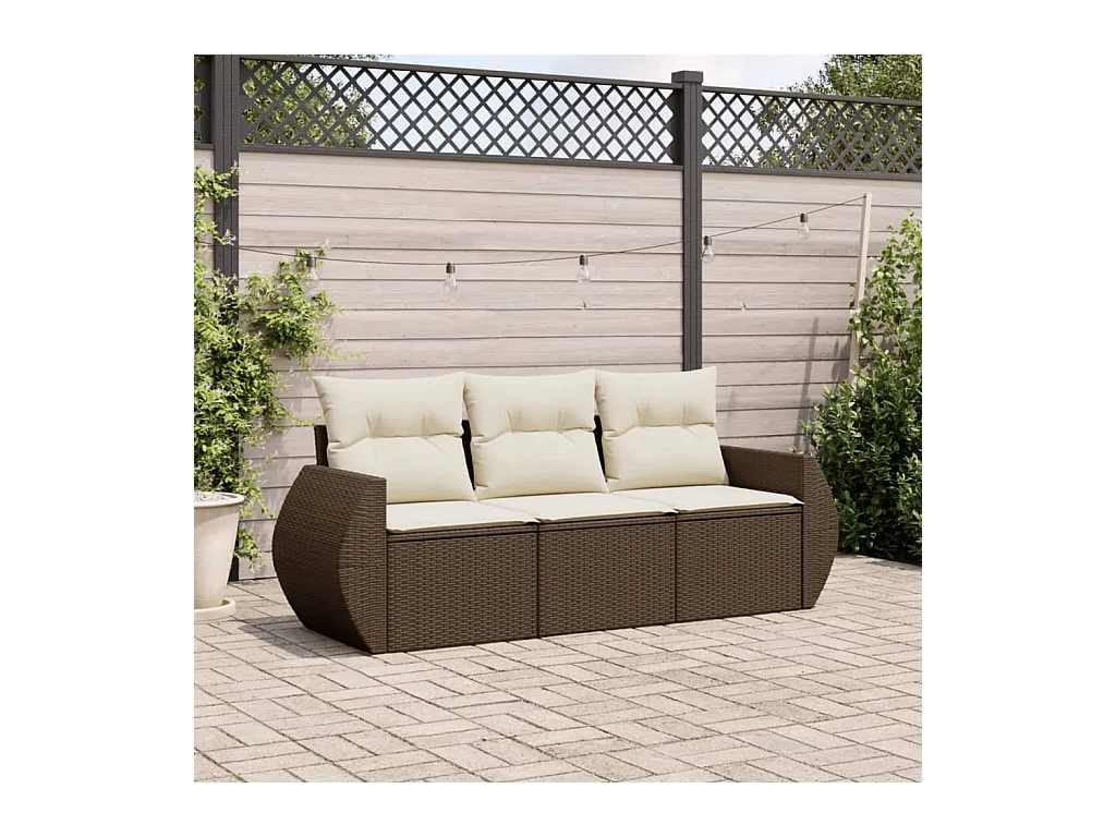 Salon de jardin avec coussins 3 pcs marron résine tressée
