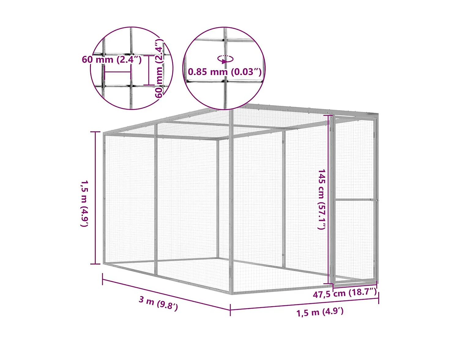 Gaiola para gatos 3x1,5x1,5 m Aço galvanizado
