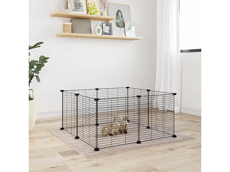 Gaiola para animais de estimação de 8 painéis preta 35x35 cm aço