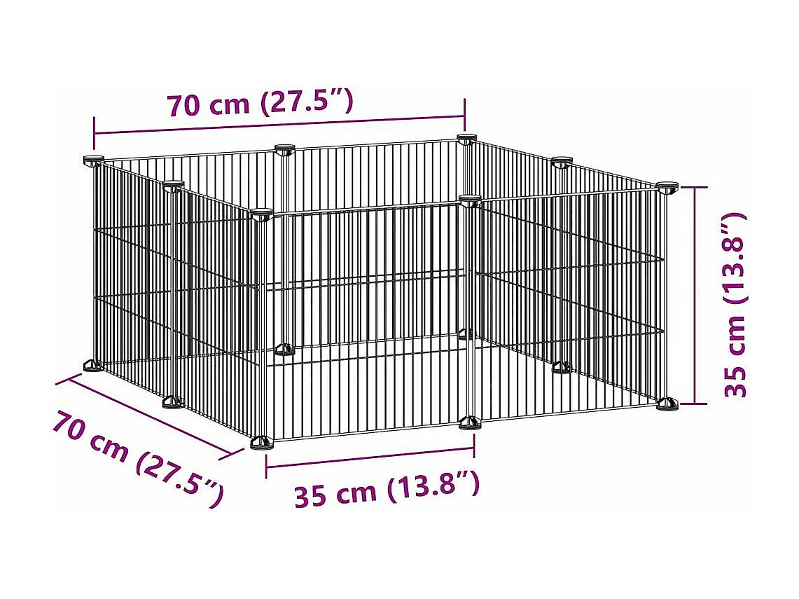 Gaiola para animais de estimação de 8 painéis preta 35x35 cm aço