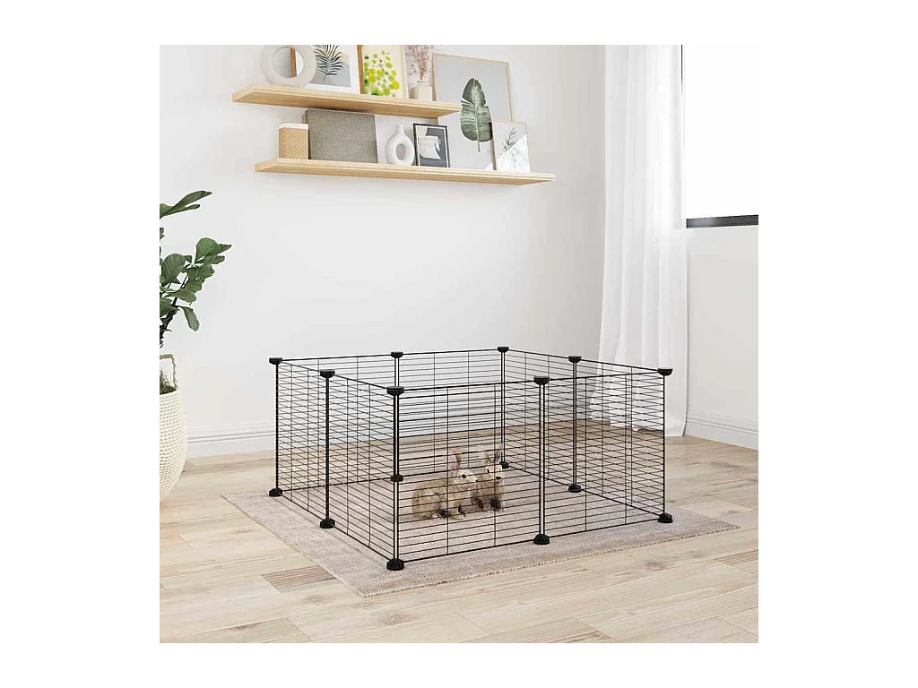 Cage animaux de compagnie à 8 panneaux Noir 35x35 cm Acier