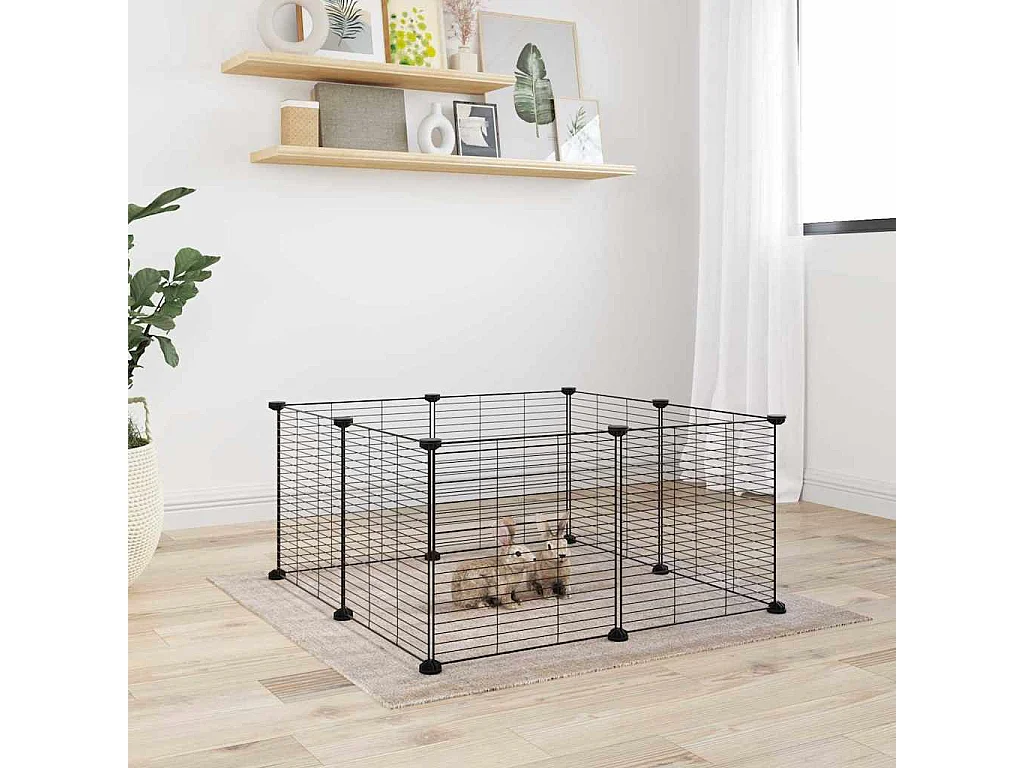 Cage animaux de compagnie à 8 panneaux Noir 35x35 cm Acier