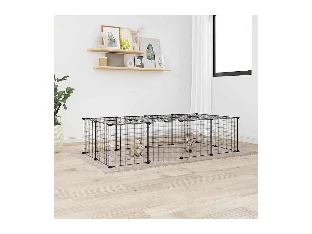 Cage animaux de compagnie à 20 panneaux et porte Noir 35x35 cm