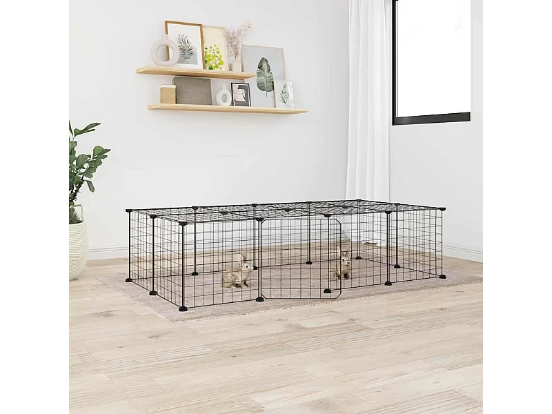 Cage animaux de compagnie à 20 panneaux et porte Noir 35x35 cm