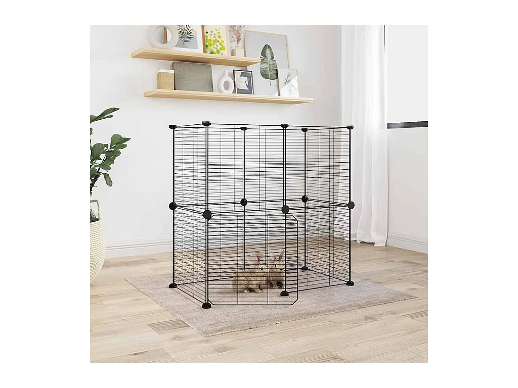 Cage animaux de compagnie à 12 panneaux et porte Noir 35x35 cm