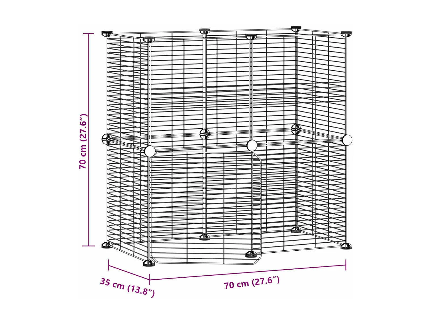 Cage animaux de compagnie à 12 panneaux et porte Noir 35x35 cm