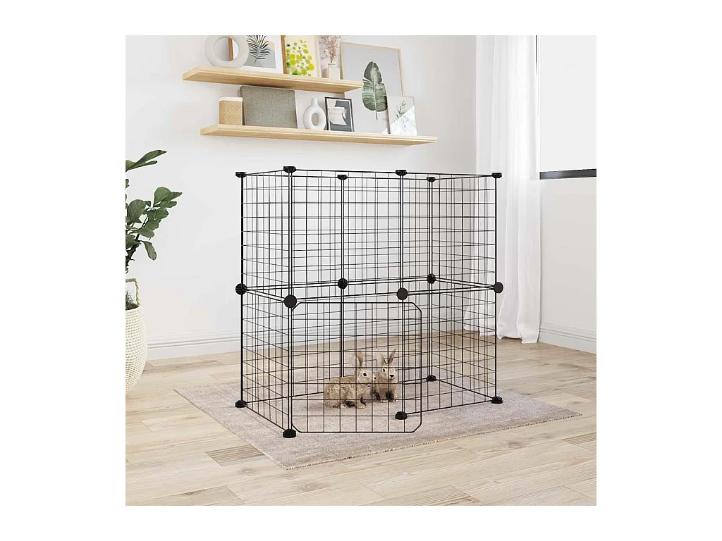 Cage animaux de compagnie à 12 panneaux et porte Noir 35x35 cm