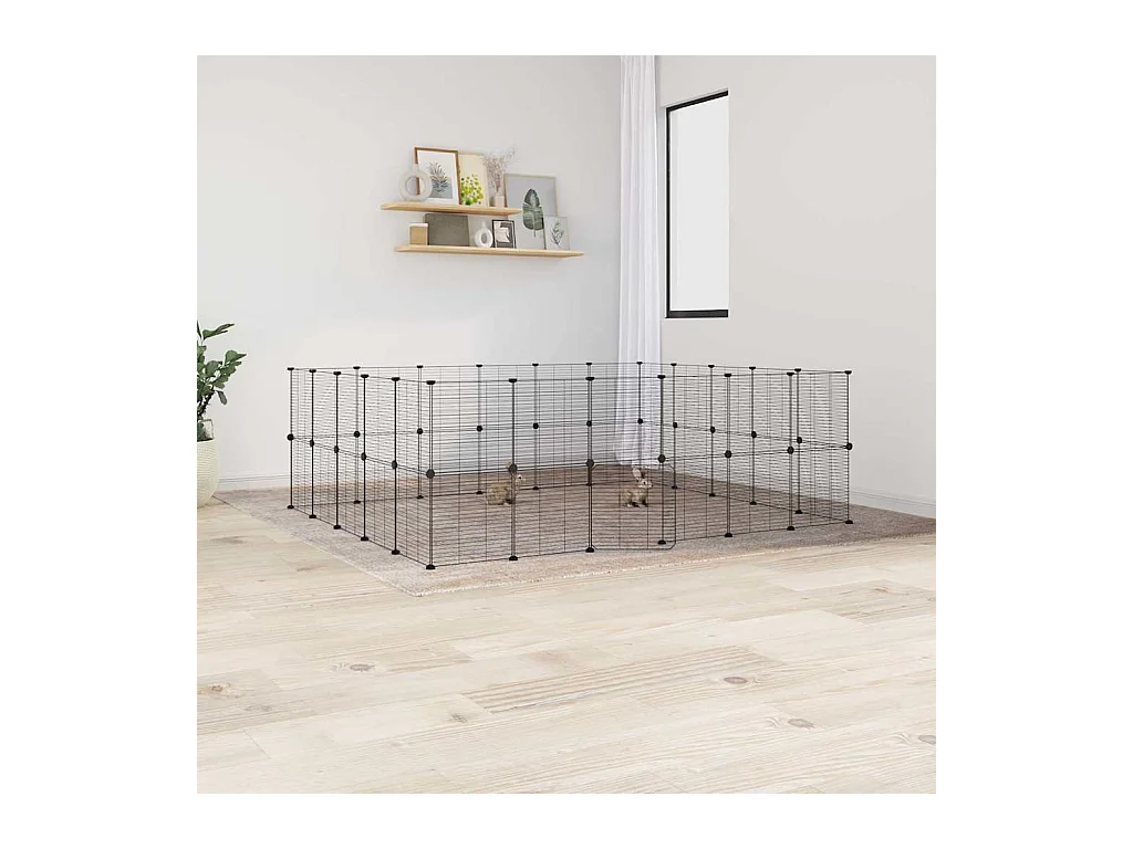 Cage animaux de compagnie à 44 panneaux et porte Noir 35x35 cm