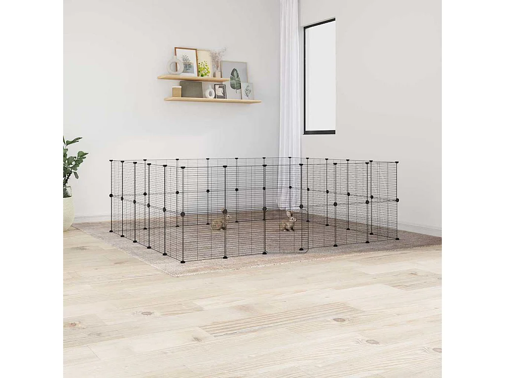 Cage animaux de compagnie à 44 panneaux et porte Noir 35x35 cm