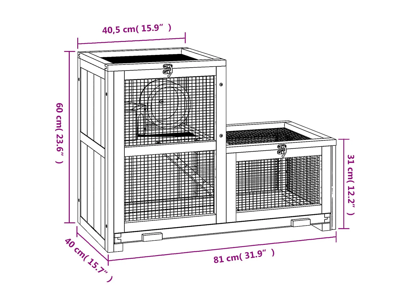 Hamsterkooi 81x40x60 cm massief dennenhout