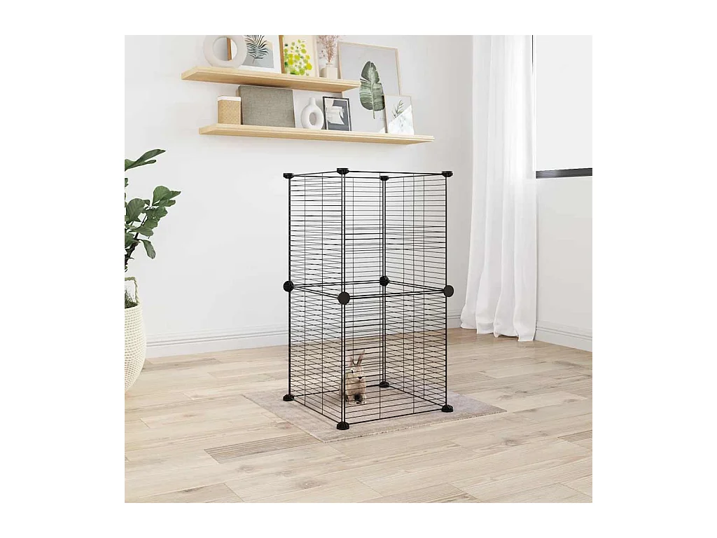 Cage animaux de compagnie à 8 panneaux Noir 35x35 cm Acier
