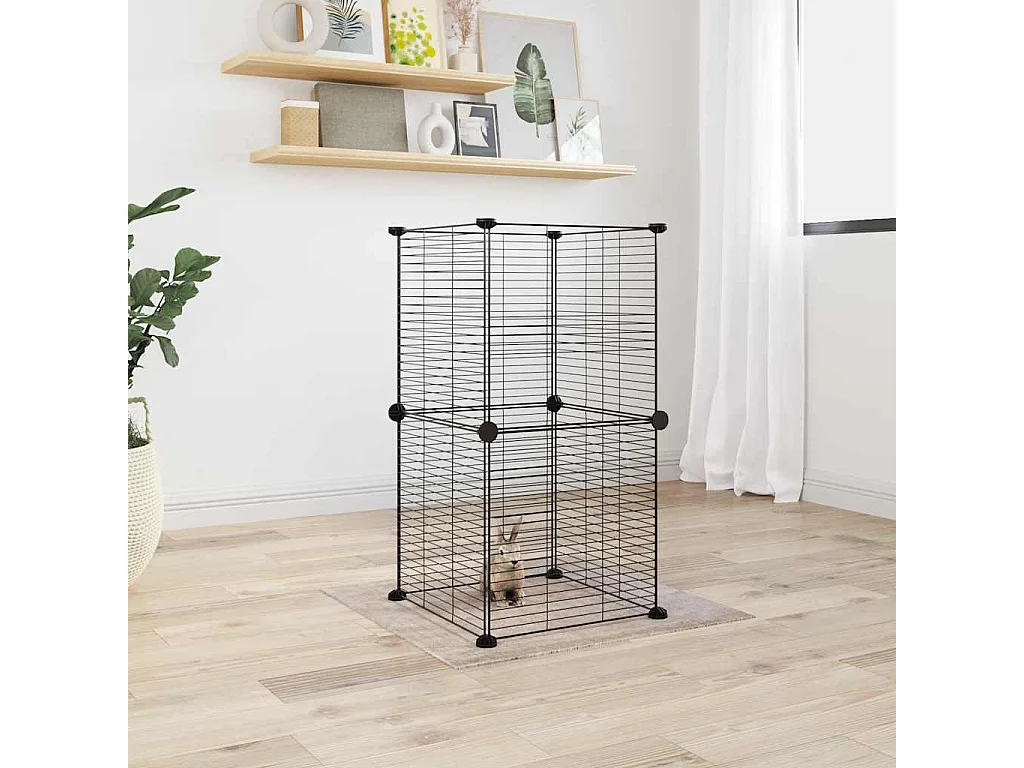 Cage animaux de compagnie à 8 panneaux Noir 35x35 cm Acier