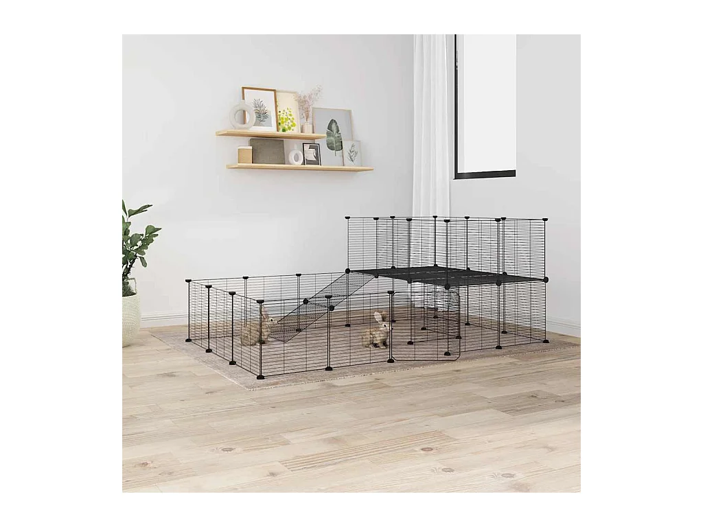 Cage animaux de compagnie à 36 panneaux et porte Noir 35x35 cm