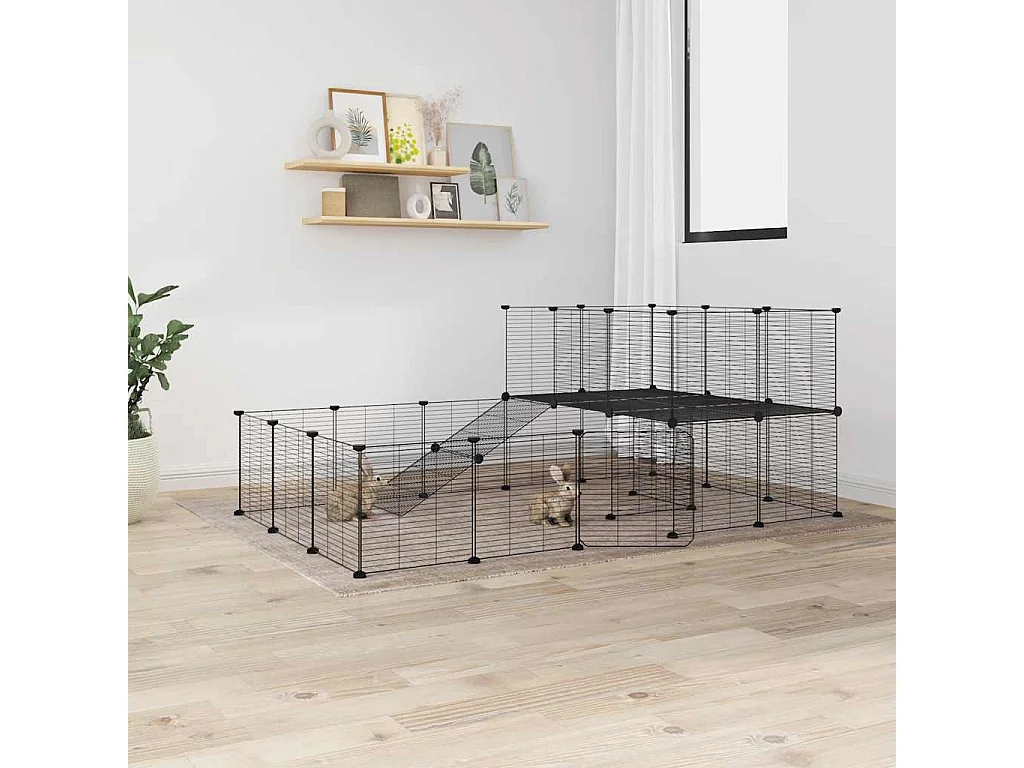 Cage animaux de compagnie à 36 panneaux et porte Noir 35x35 cm