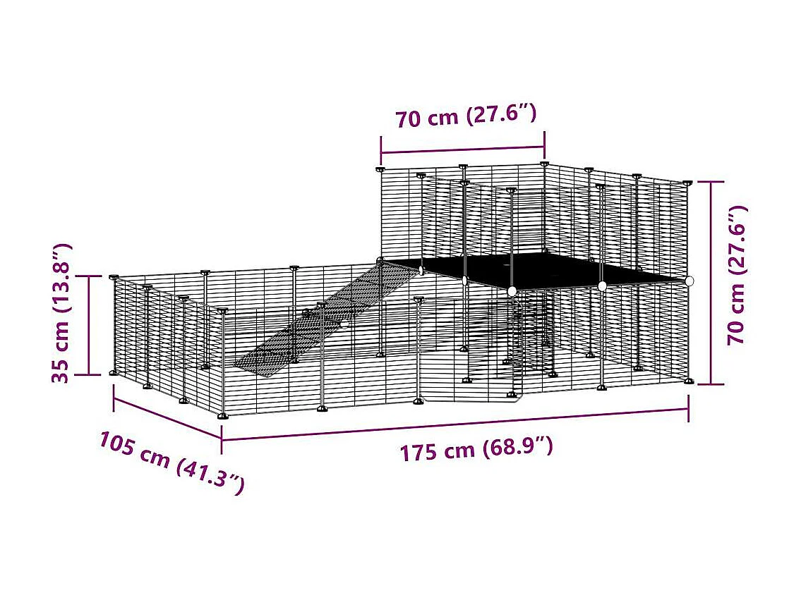 Cage animaux de compagnie à 36 panneaux et porte Noir 35x35 cm