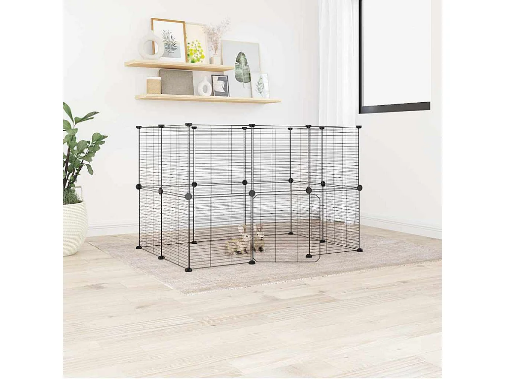 Gaiola para animais de estimação com 20 painéis e porta Preto 35x35 cm