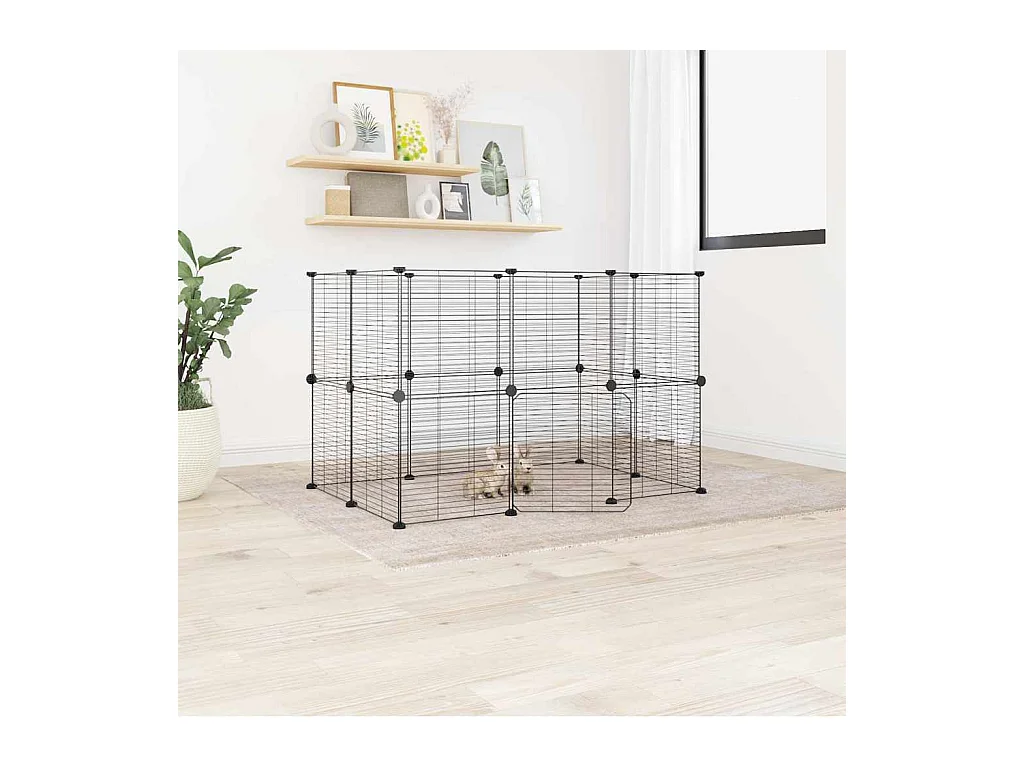 Cage animaux de compagnie à 20 panneaux et porte Noir 35x35 cm
