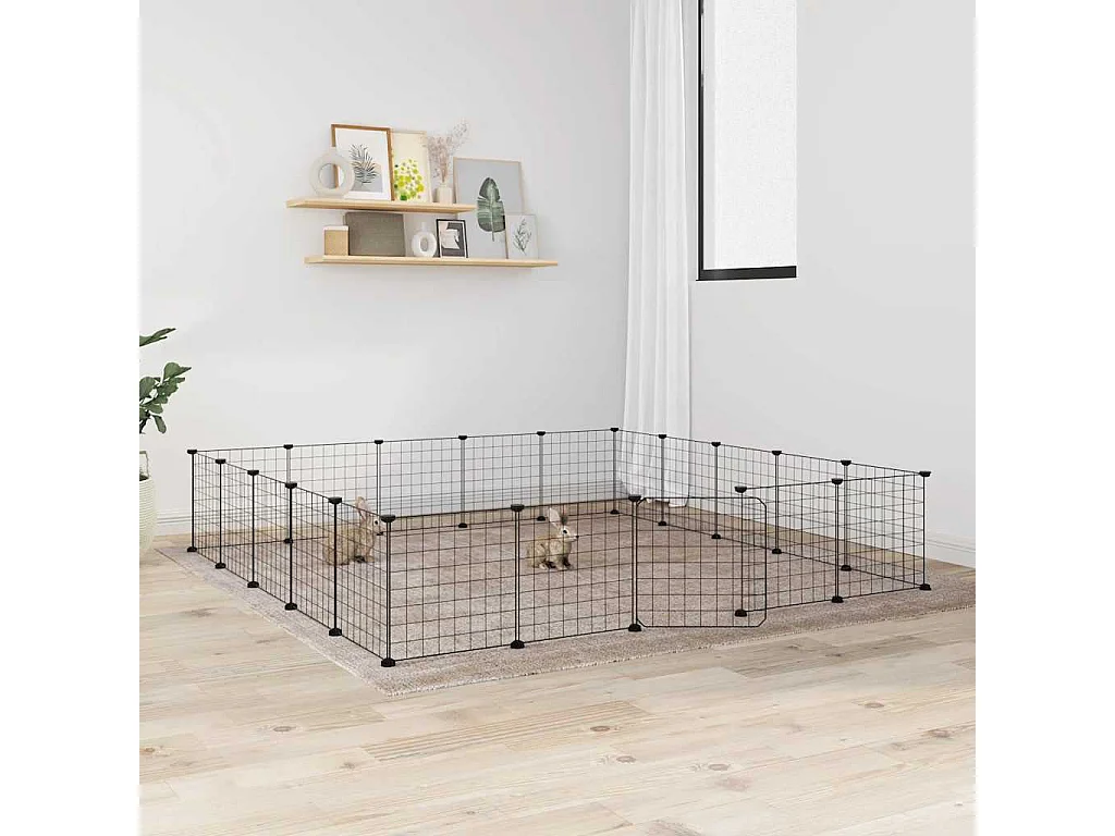 Cage animaux de compagnie à 20 panneaux et porte Noir 35x35 cm