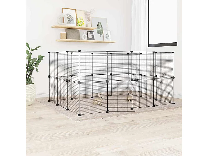 Gaiola para animais de estimação com 28 painéis e porta preta 35x35 cm