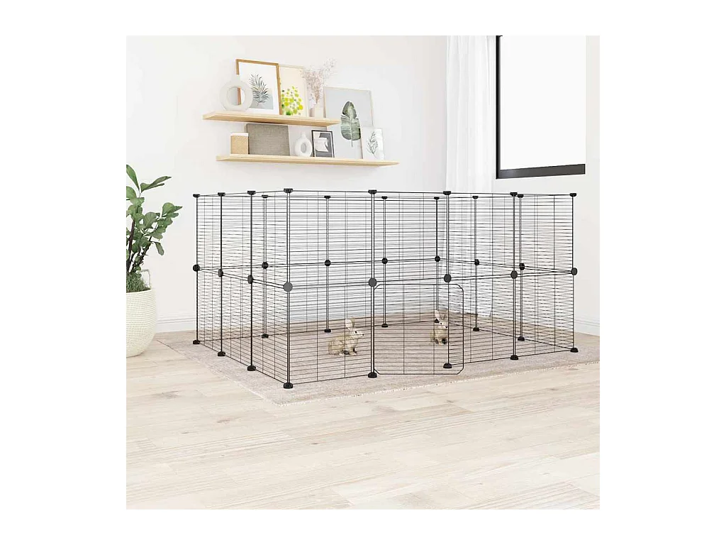 Jaula para mascotas de 28 paneles con puerta negra de 35 x 35 cm