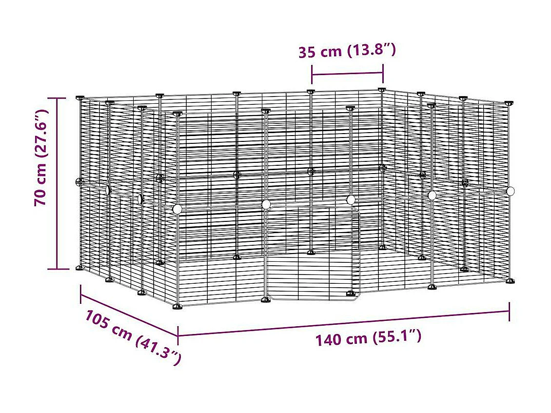 Cage animaux de compagnie à 28 panneaux et porte Noir 35x35 cm