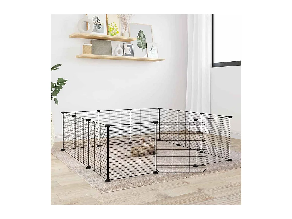 Cage animaux de compagnie à 12 panneaux et porte Noir 35x35 cm
