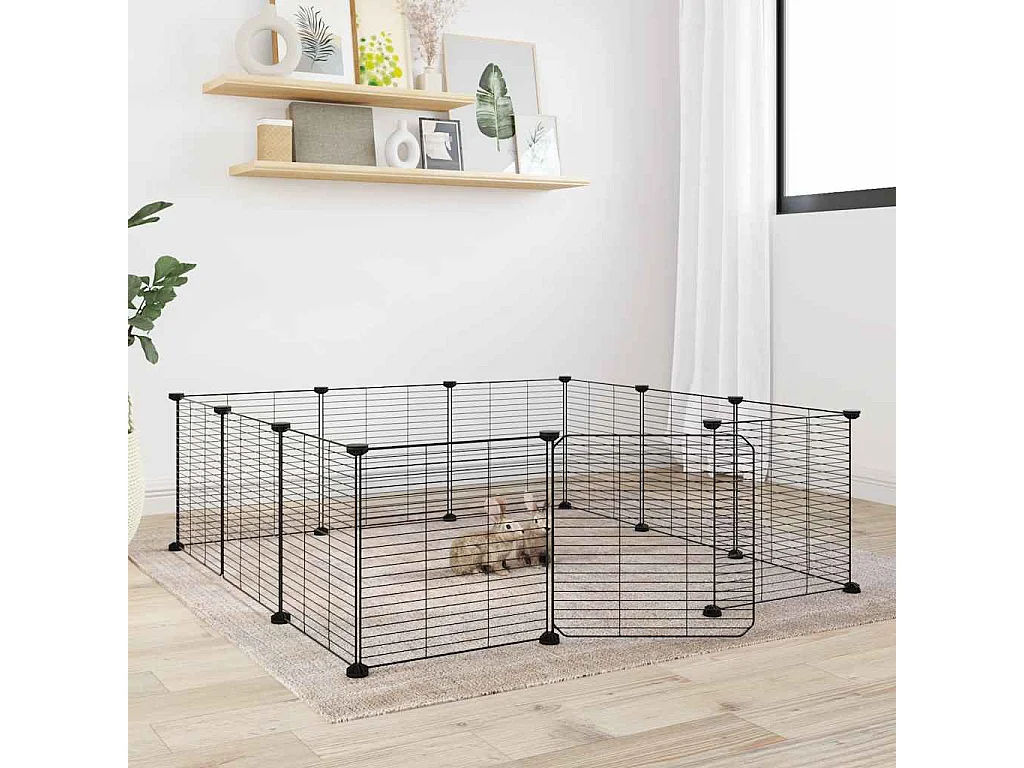 Cage animaux de compagnie à 12 panneaux et porte Noir 35x35 cm