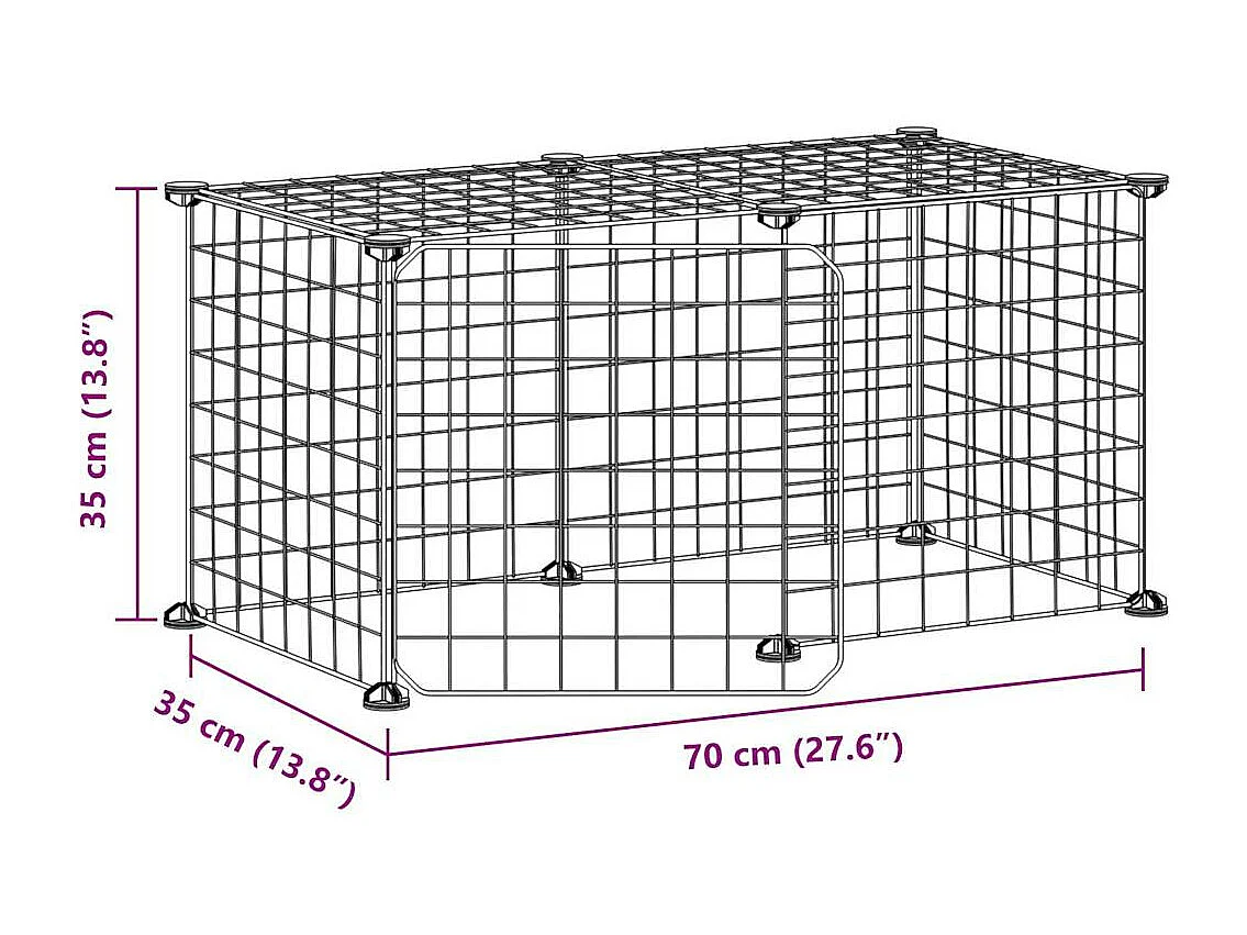 Gaiola para animais de estimação com 8 painéis e porta preta 35x35 cm