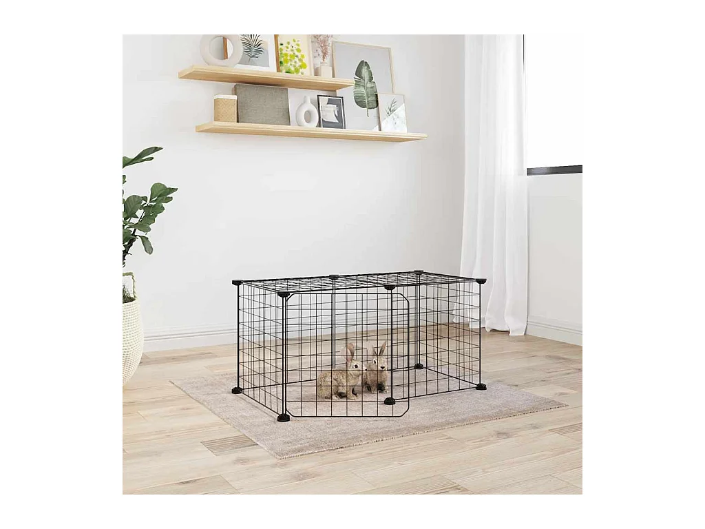 Cage animaux de compagnie à 8 panneaux et porte Noir 35x35 cm