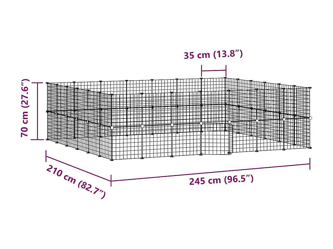 Gaiola para animais de estimação com 52 painéis e porta preta 35x35 cm