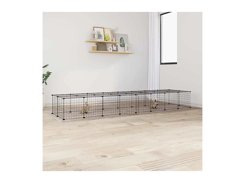 Cage animaux de compagnie à 36 panneaux et porte Noir 35x35 cm