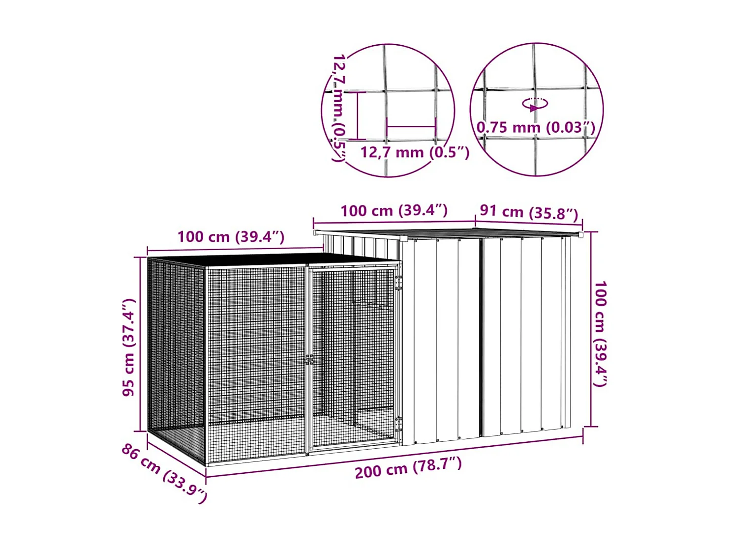 Jaula para gallinas Antracita 200x91x100 cm Acero galvanizado