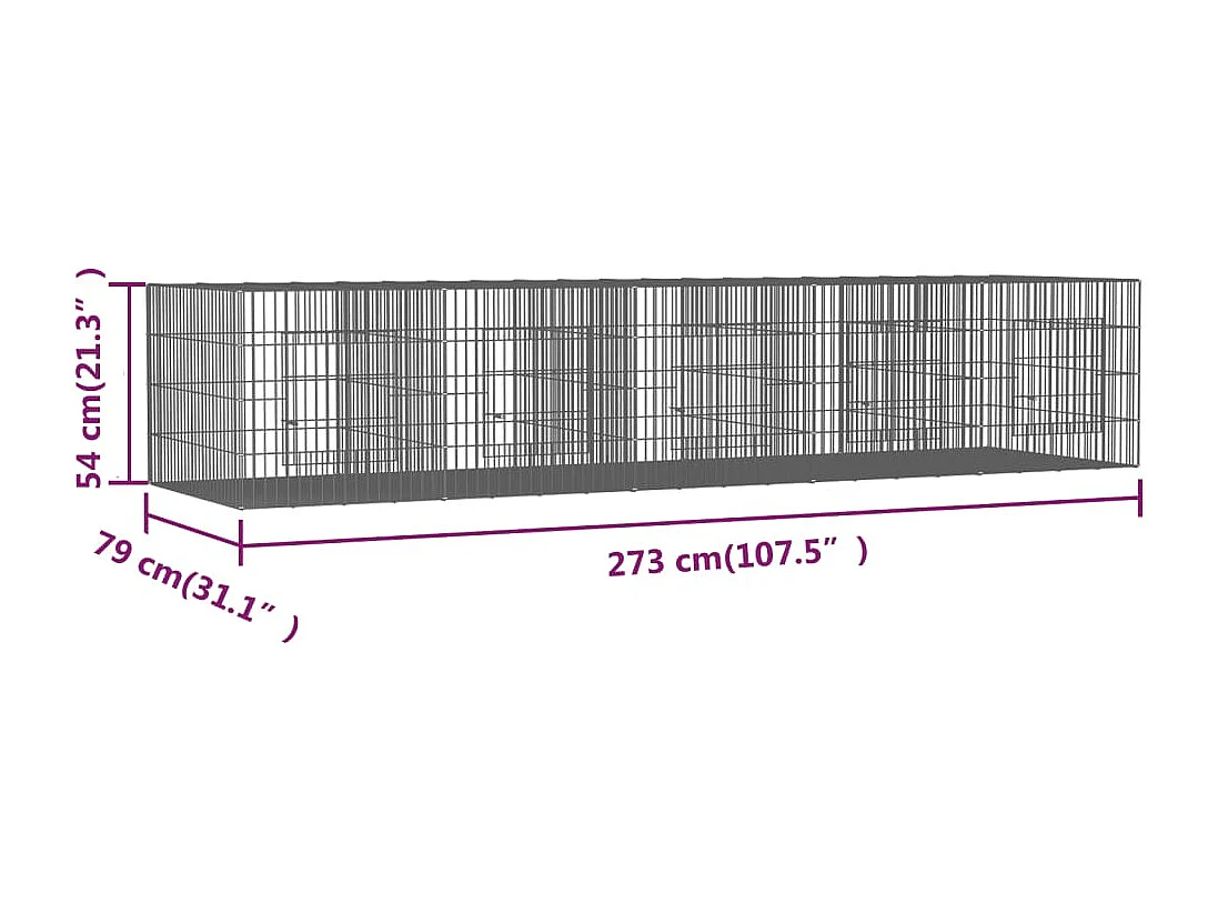 Gaiola para coelho 5 painéis 273x79x54 cm Ferro galvanizado
