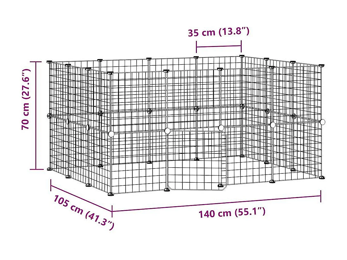 Gaiola para animais de estimação com 28 painéis e porta preta 35x35 cm