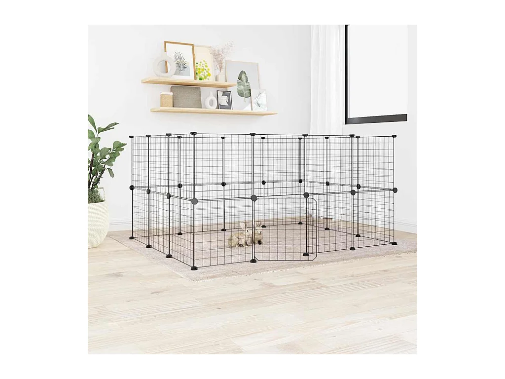 Cage animaux de compagnie à 28 panneaux et porte Noir 35x35 cm