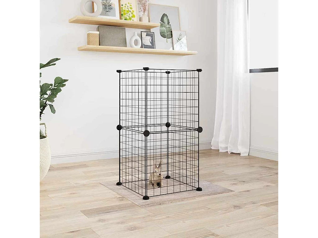 Gaiola para animais de estimação de 8 painéis preta 35x35 cm aço