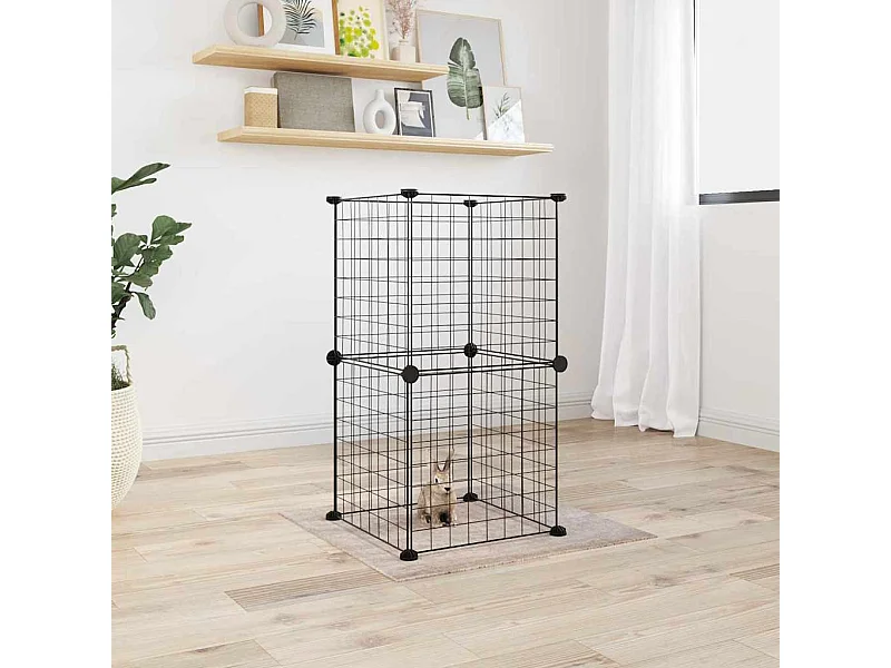 Cage animaux de compagnie à 8 panneaux Noir 35x35 cm Acier