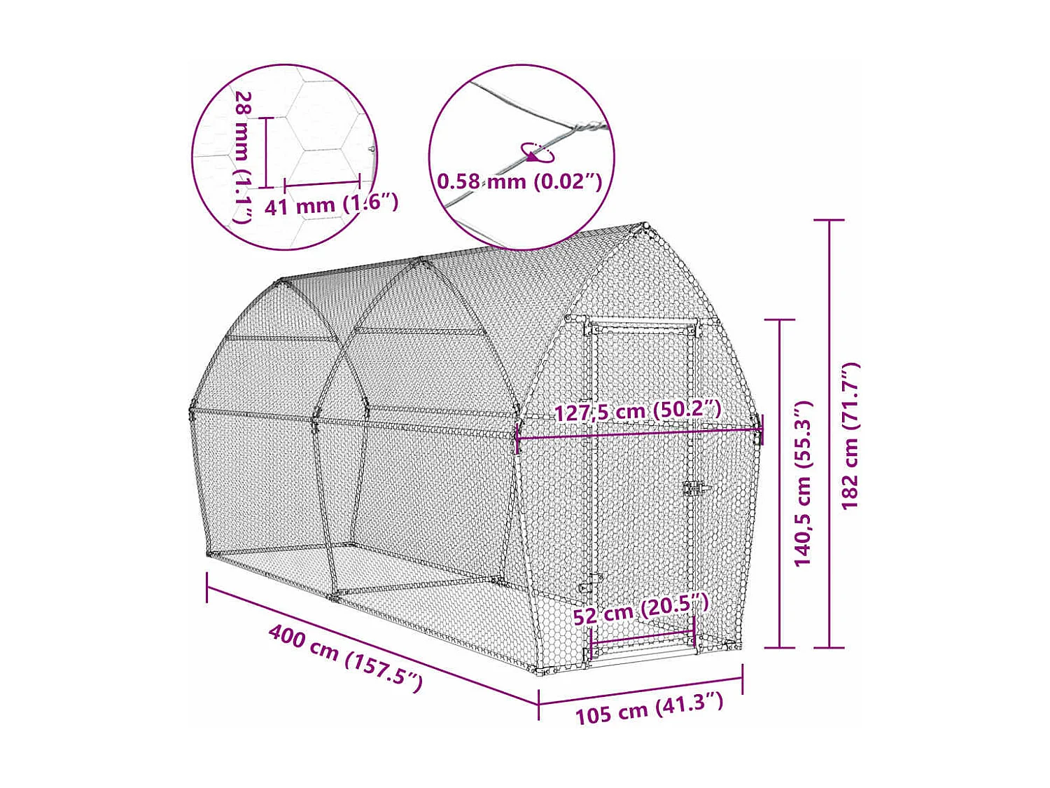 Gaiola de galinha prateada 400x105x182 cm aço galvanizado