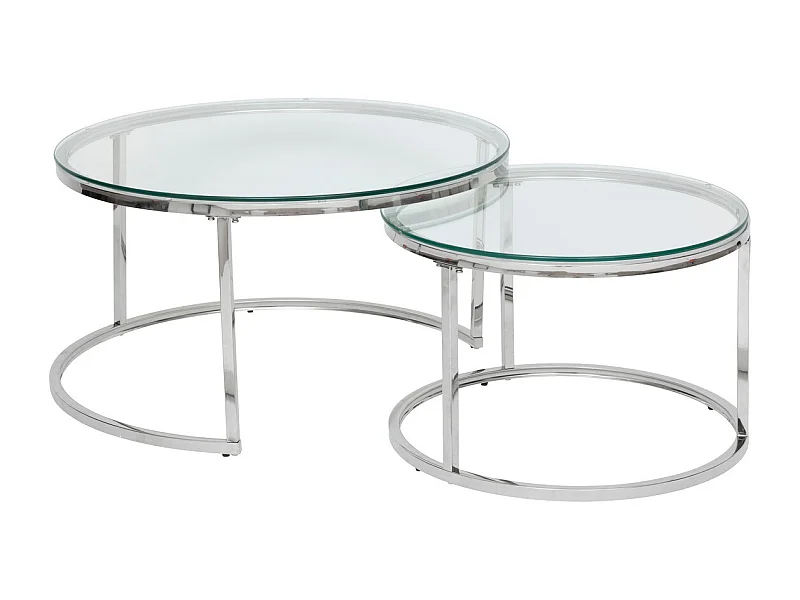 Lot de 2 Tables gigognes en Verre trempé et Inox