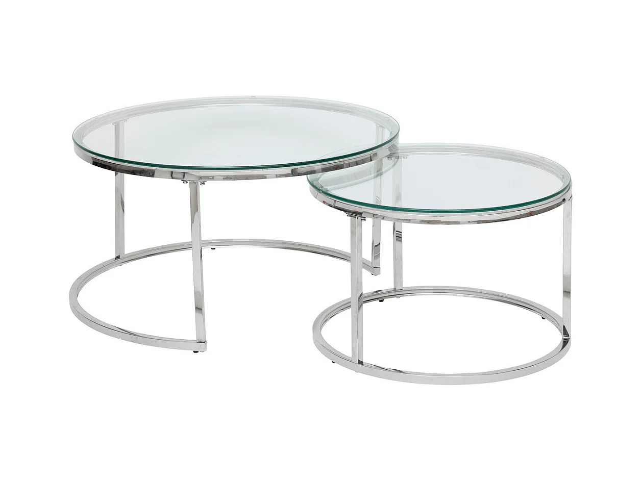 Lot de 2 Tables gigognes en Verre trempé et Inox
