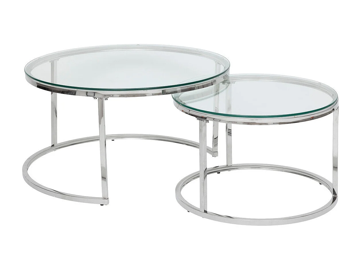 Lot de 2 Tables gigognes en Verre trempé et Inox