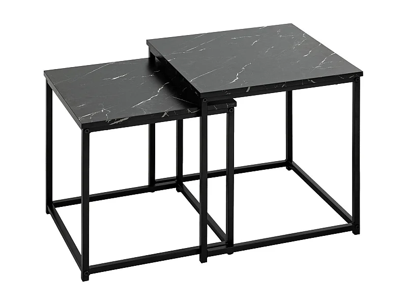 Lot de 2 Tables gigognes Noir Effet Marbre et Métal noir